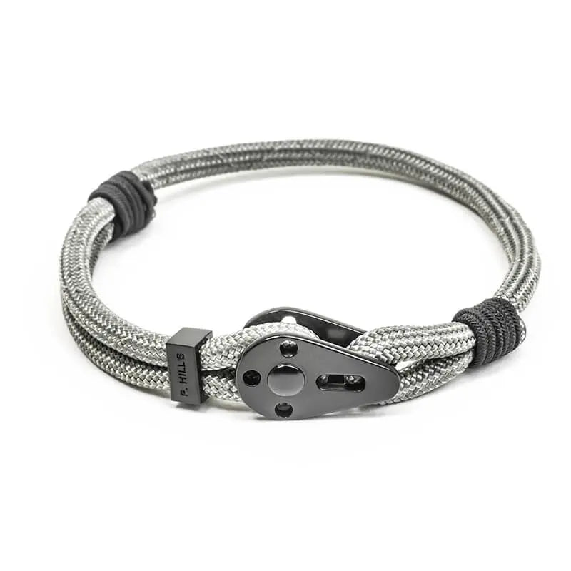 Bracelet ajustable gris perlé fermoir poulie noir Patrice Hill's broad Peak fabriqué en france