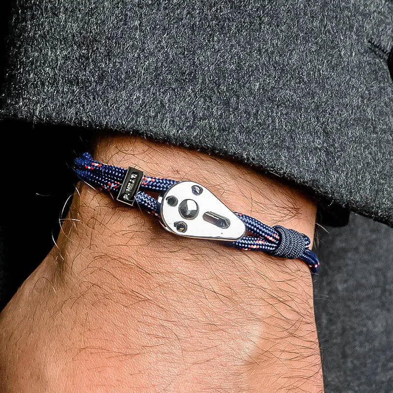 Bracelet ajustable "powell" bleu marine teinte corail et blanc fabriqué à la main en france
