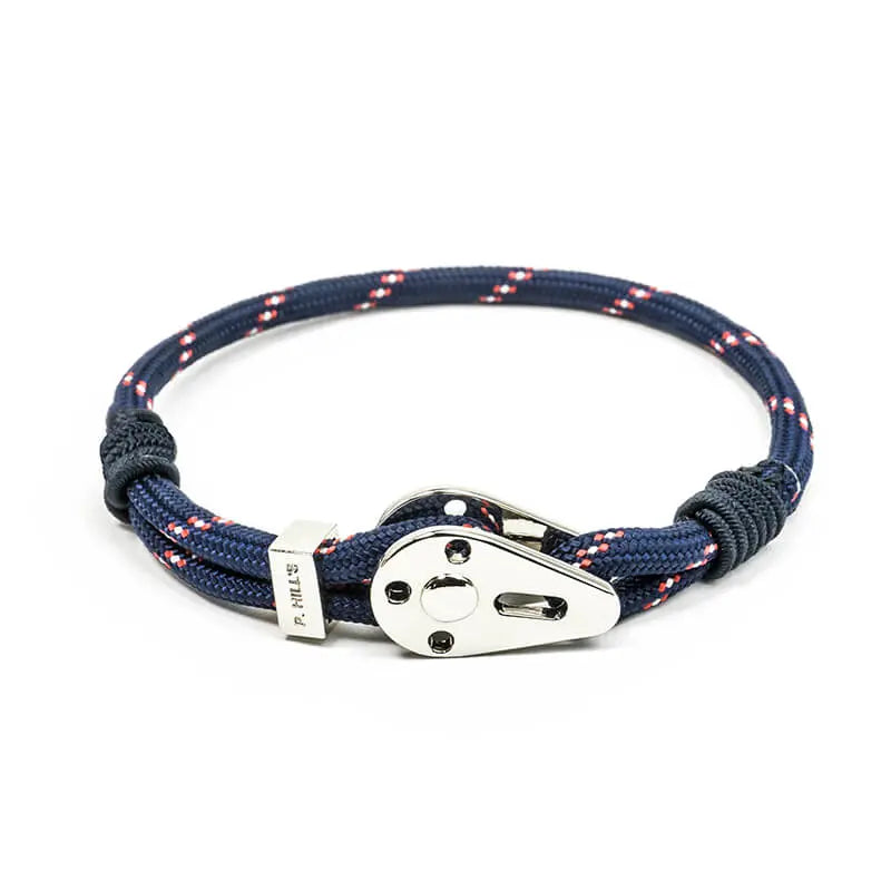 Bracelet ajustable "powell" bleu marine teinte corail et blanc fabriqué à la main en france