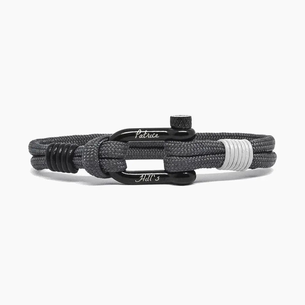 Bracelet Sidéral Patrice Hill’s en cordon gris ardoise avec fermoir manille noire, fabriqué en France