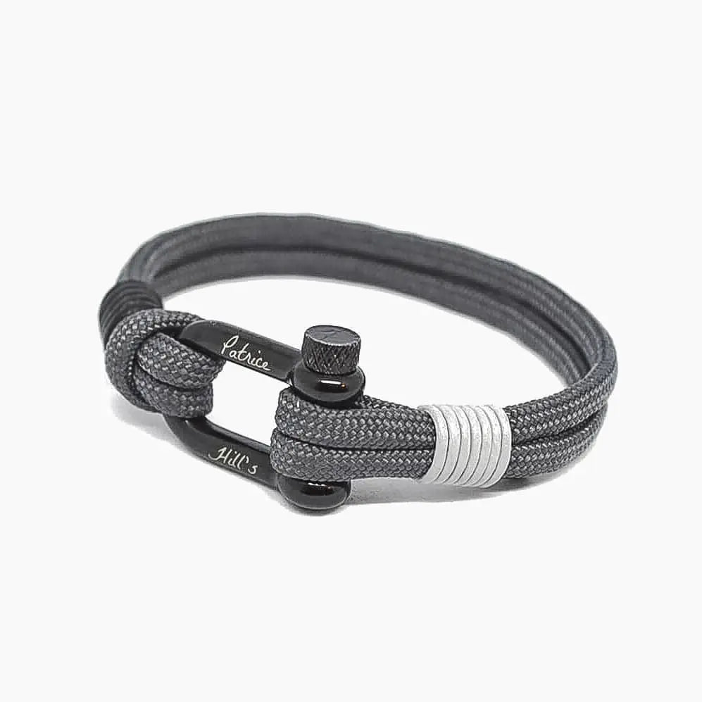Bracelet Sidéral Patrice Hill’s en cordon gris ardoise avec fermoir manille noire, fabriqué en France