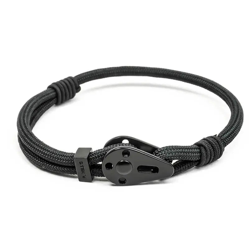 Bracelet Homme Réglable Patrice Hill's Dark - Fabriqué En France Avec Corde D'escalade Et Cuir - Cadeau élégant